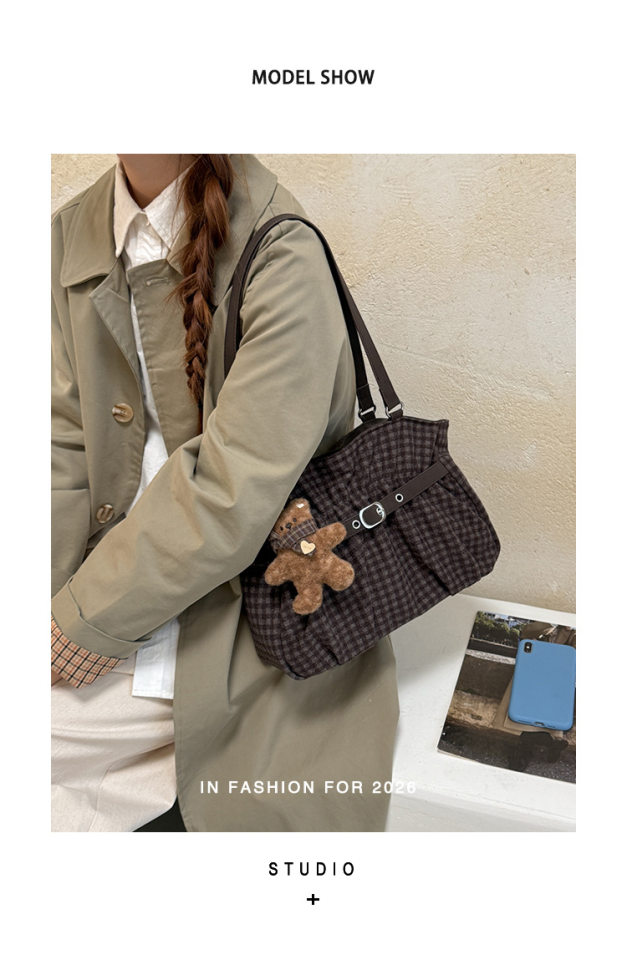 Túi tote nữ quai đeo vai dáng shopping cỡ lớn, chất liệu dạ, kiểu mới mùa đông — Màu cà phê Không có mặt dây chuyền, Màu xanh không có mặt dây chuyền, Màu đỏ không có mặt dây chuyền, Đen không có mặt dây chuyền chi tiết 9