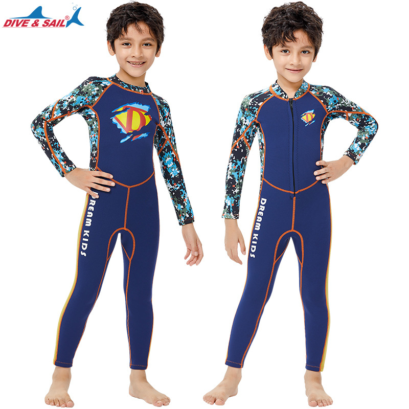 DIVE&SAIL children's wetsuit 2.5MM warm swimsuit men's one-piece long-sleeved snorkeling surfing sun protection jellyfish suit