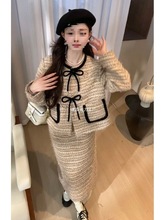 百搭气质宽松休闲感时尚套装裙法式夹棉小香风两件套绵羊绒纯色