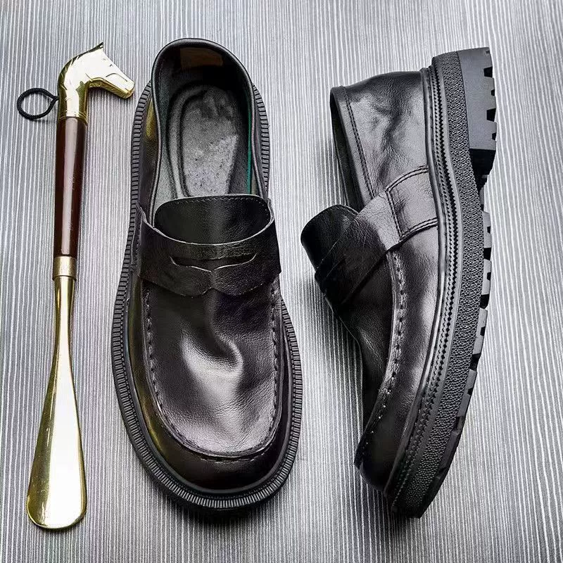 Мужская обувь с круглой головой ленивая кожаная обувь с большой головой повседневная кожаная обувь мягкая кожа, износостойкая мягкая подошва, дышащая модная обувь