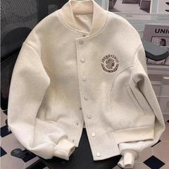 少女感满满！小香风棒球服毛呢外套女秋宽松飞行员夹克开衫上衣