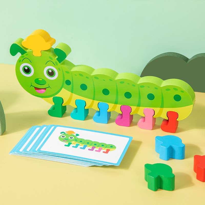 Cross-border wooden caterpillar color matching board games educational toys for boys and girls baby 2-3-5 years old 6 puzzles