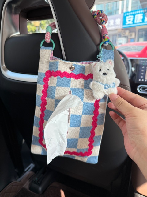 Car-mounted tissue box, cute ins-style car seat back tissue hanging bag, car tissue box, car interior decoration accessories