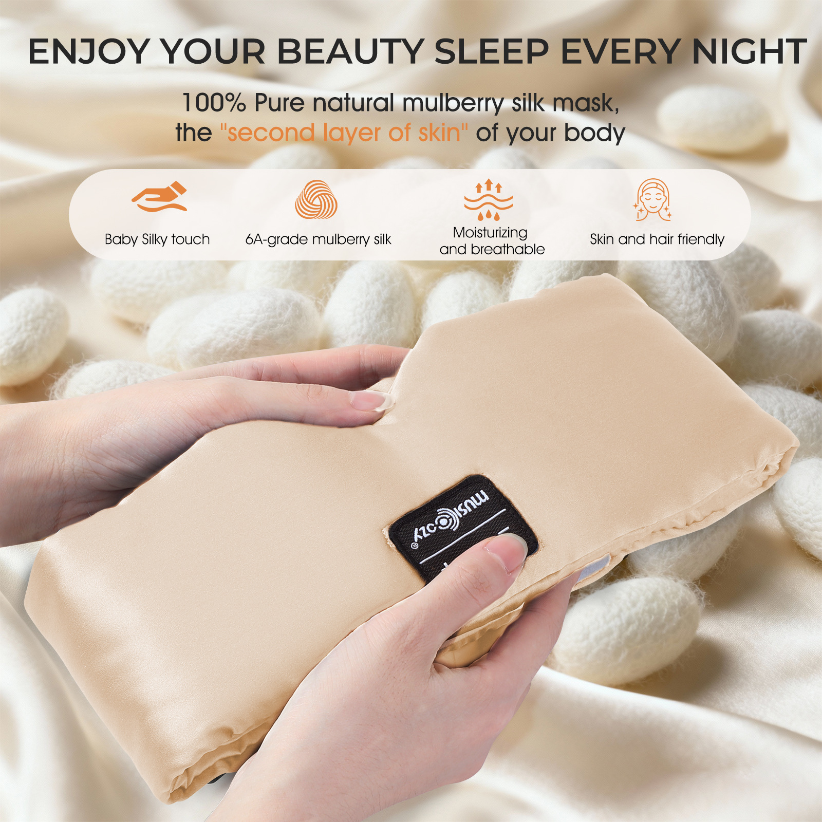 Bluetooth 5.4 seda 3D taza dormir máscara de ojos silenciosa velcro estereoscópica sombreado para dormir máscara de ojos de auriculares