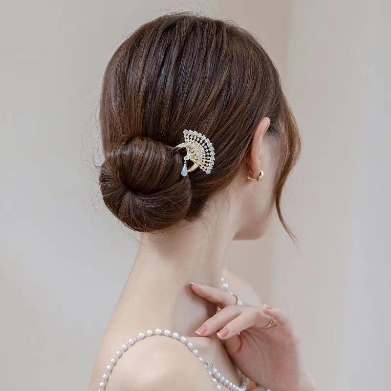 u- Hairpin Simplicity modern Pearl Metal Hairpin child daily Dish hair Hairpin Meatball head Flaxen Hair Hairpin