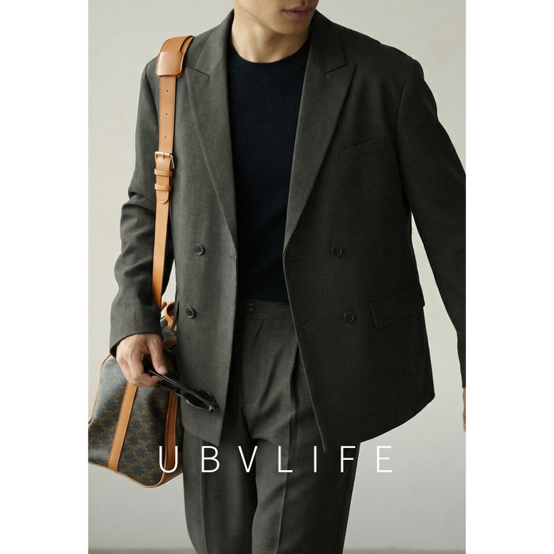 轻商务单排双扣肌理感休闲西服男士2026年春季新款耐磨平驳领西装