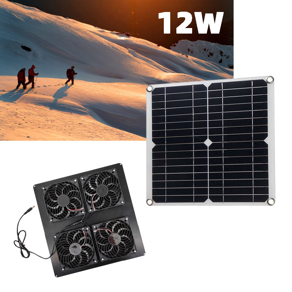 太阳能电池板12W 四风扇宠物屋散热扇 绿色能源通风鸡舍狗屋通风