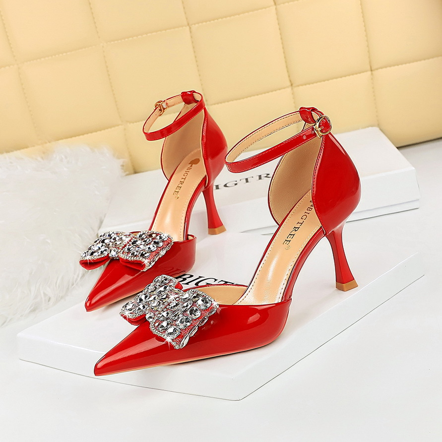Sandali eleganti da donna con tacco strass e fiocco a punta_voghion.com