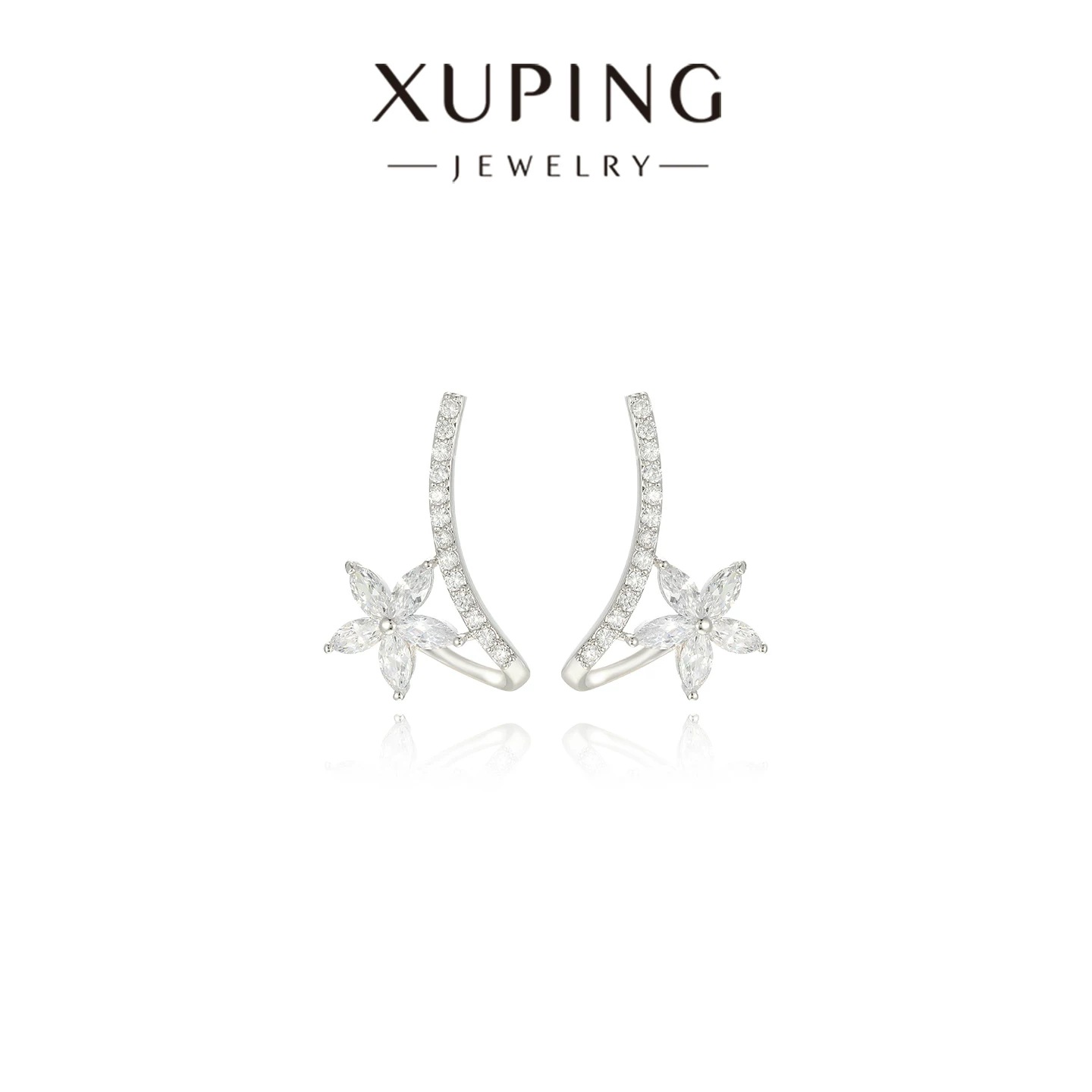 Xuping temperamento de moda aleación de cobre chapado flores blancas pernos de gemas artificiales nicho diseño simple coreano orejas