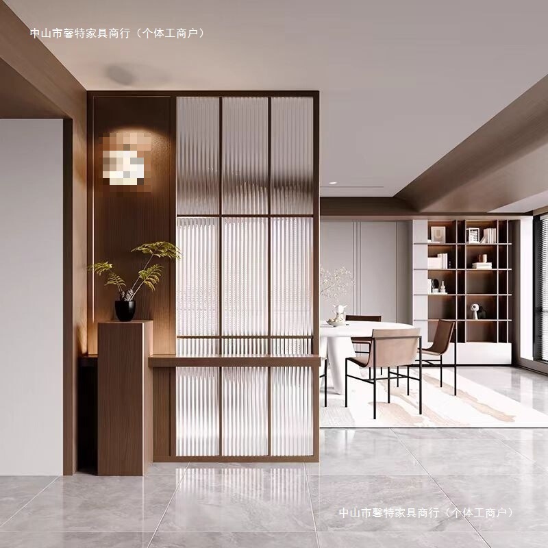 新中式实木长虹玻璃屏风中古风店铺客厅隔断餐厅办公入户玄关|undefined