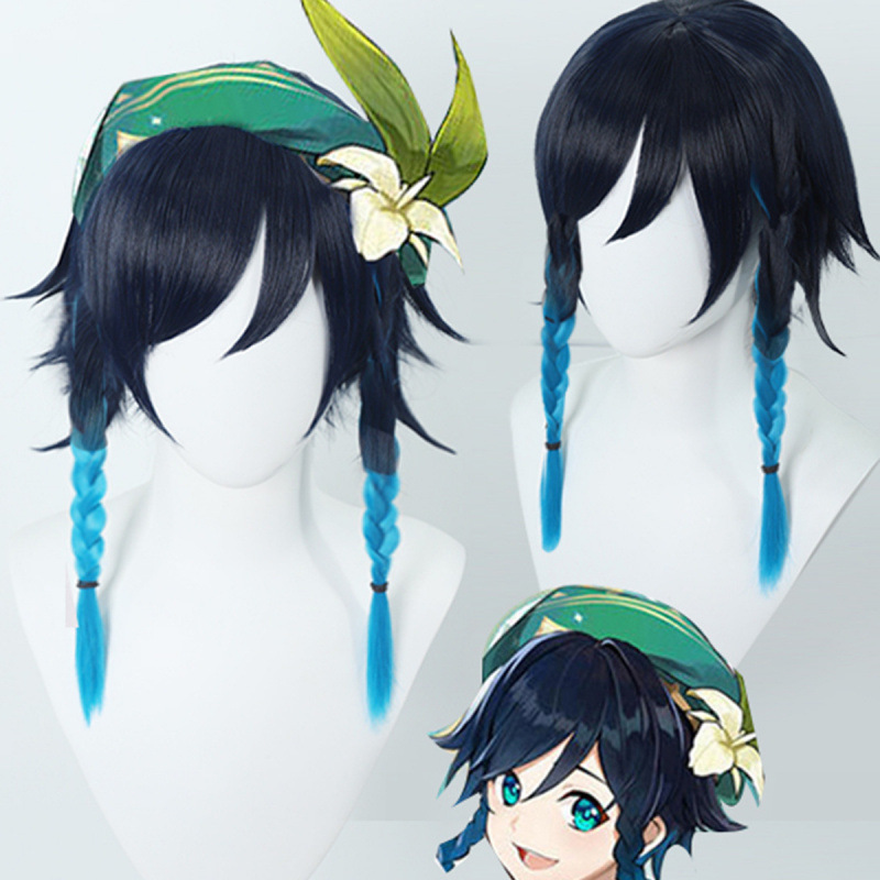 Genshin Impact Venti Anime Wig Venti Blue-Black Gradient Braided Hair with Upturned Ends Anime Cosplay Wig Genshin Impact Venti Anime Wig Venti Blue-Black Gradient Braided Hair with Upturned Ends Anime Cosplay Wig