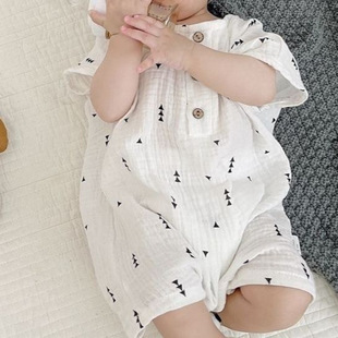 Baby Jumpsuit, Summer Korean Style Baby Crawling Suit, Short-Sleeved Robe, Pure Cotton Gauze Cotton Monk Suit, Outerwear