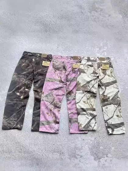 Stu Jackson Wang Same Style Graffiti Maple Leaf Pants with Branch and Leaf Camouflage, Loose Straight Casual Pants, Thin Workwear Style