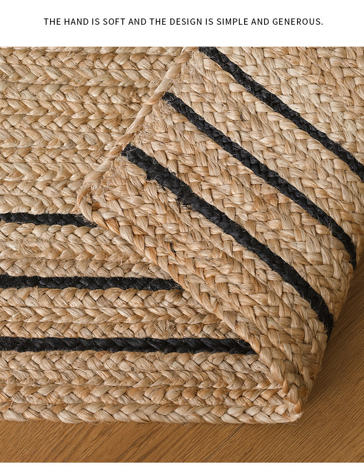 Natural Jute Hand-Woven Floor Mat for Entryway, Living Room, Bedroom, Bedside, Non-Slip, Glue-Free, Simple Carpet