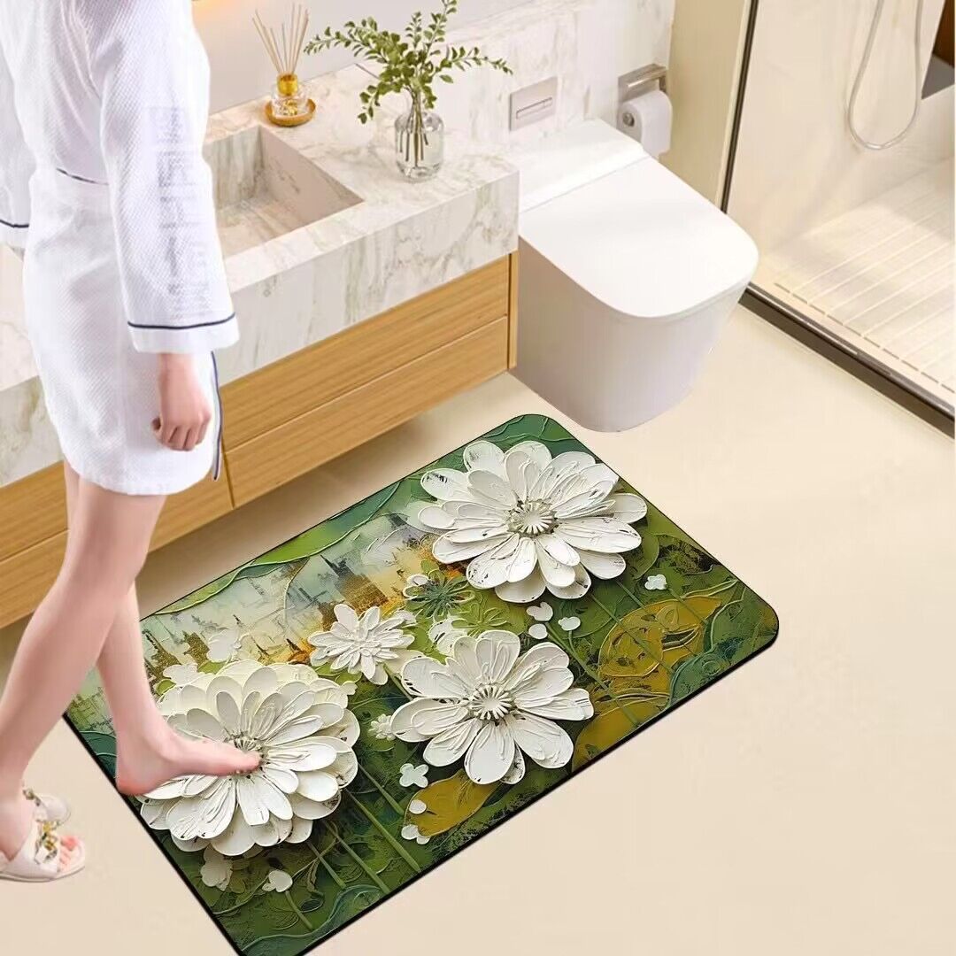 Alfombrilla de baño de tierra de diatomeas impresa en 3D sin necesidad de gafas, absorbente de agua, de secado rápido, antibacteriana y antimoho.