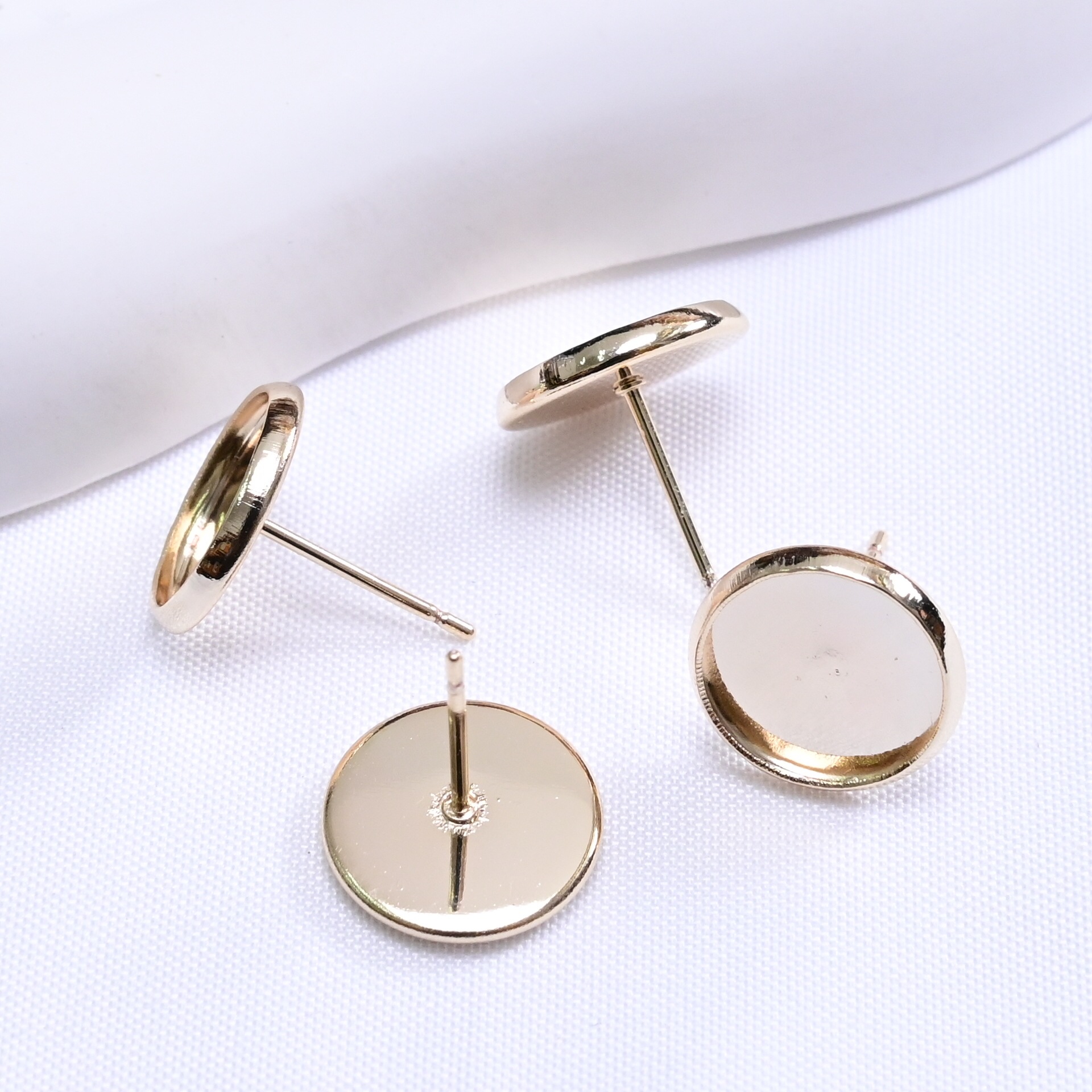 保色14k包金円盤ピアスステンレス10mm 12mm内径底トレイdiy半製品耳飾り部品