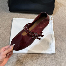 牛皮版~英伦风圆头浅口玛丽珍鞋新款一字带低跟平底鞋复古单鞋女