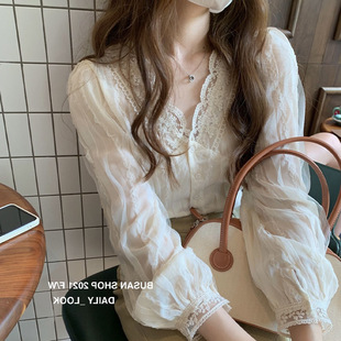 [法式气质温柔领雪纺衫女2023秋装甜美别致小衫时尚百搭长袖上衣]
