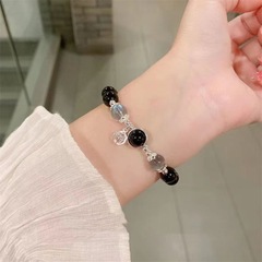 新しい黒ジルコンボールキャッツアイストーンブレスレット、女性用ラウンドビーズブレスレット、夏らしい爽やかで白く見える、親友向け