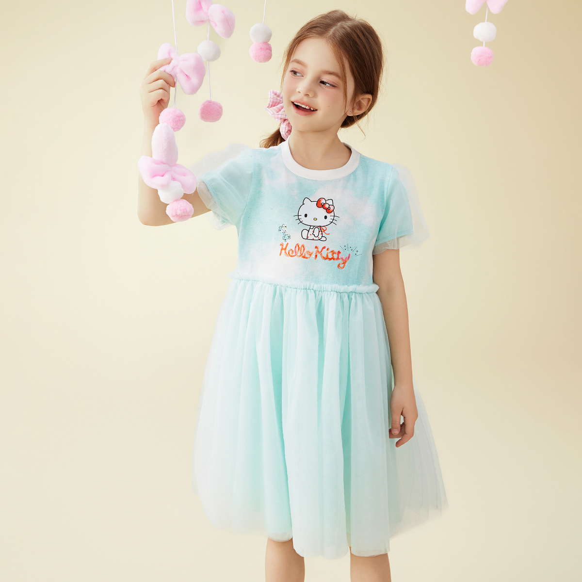 Hellokitty Girls and Kidsren's Clothing 2025 New Summer Dress Summer Kidsren's Princess Dress