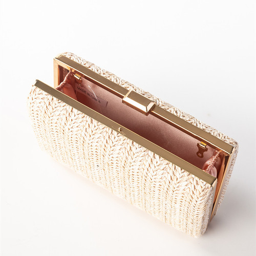 Creative Grass Weaving Square Handbag, Evening Clutch, Ladies' Elegant Dinner Bag, Solid Color Chain Bag, Wholesale