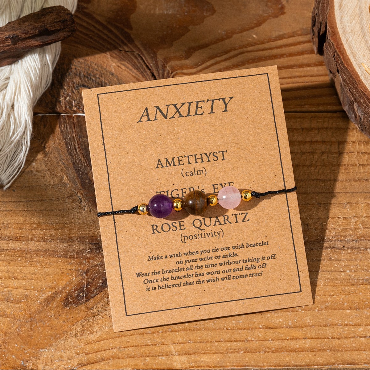 Card-Packed Lucky Stone Bead Bracelet with Ins-Style Design, Natural Stone Adjustable Woven Bracelet Wholesale