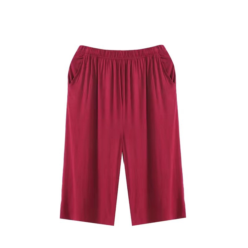 Capri Pants Can Be Worn Outside, Summer Cotton Home Pants, Knitted Home Shorts, Mid-Pants, Pajamas, Pure Color Casual Cotton Mid-Pants