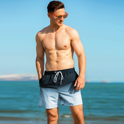 Amazon Men's Beach Shorts INS Viral Best-Selling Gradient Swim Trunks Men Loose Print Quarter Straight Shorts