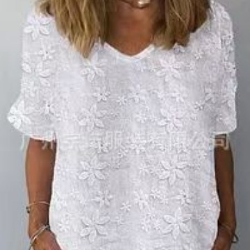 Amazon desea AliExpress 2023 verano europeo y americano de las mujeres Jersey bordado cuello en V elegante camisa