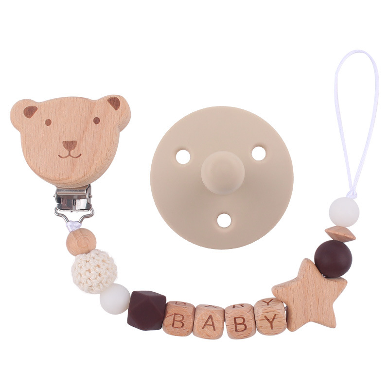 Nuevo bebé Beech dibujos animados oso chupete cadena calmante bebé chupete de silicona a prueba de mordedura cuerda de dos piezas