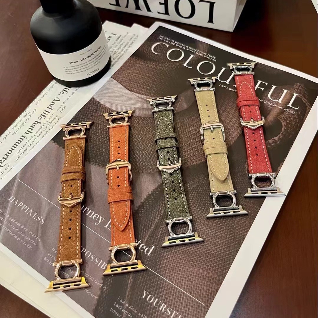 Factory in stock for Apple applewatch87654 generation genuine leather O-type metal accessories Apple Watch band