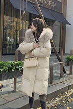 早安 女貉子毛大毛领白鸭绒羽绒服冬小个子中长款加厚外套