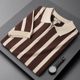 Trendy summer short sleeve all-matching men's Korean-style retro striped personalized zipper half sleeve sweater casual T-shirt men's fashion