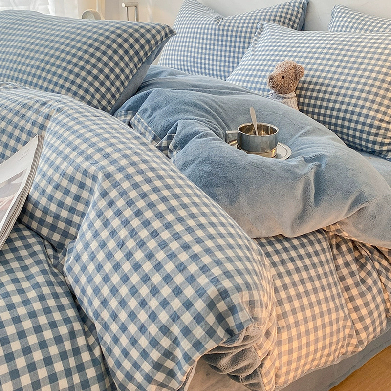 Juego de cuatro piezas de terciopelo de leche de algodón puro 2023 nuevo otoño e invierno más funda de edredón de sábana de terciopelo de coral juego de tres piezas