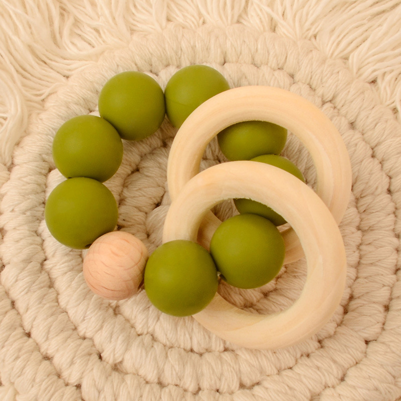 Bolso de nuevo estilo, pulsera de mordedor de madera de haya, juguete de mordisco de silicona para bebé, juguete de comercio exterior de Amazon AliExpress