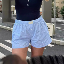 2024跨境亚马逊速卖通女式慵懒风休闲百搭宽松格子短裤夏季爆款