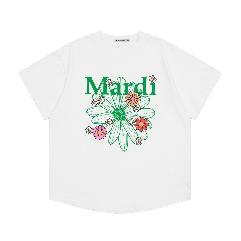 韓国マルディトレンディな半袖フラワープリントゴールドハイシルバー夏ラウンドネック純綿ルーズTシャツトップトレンディ|undefined
