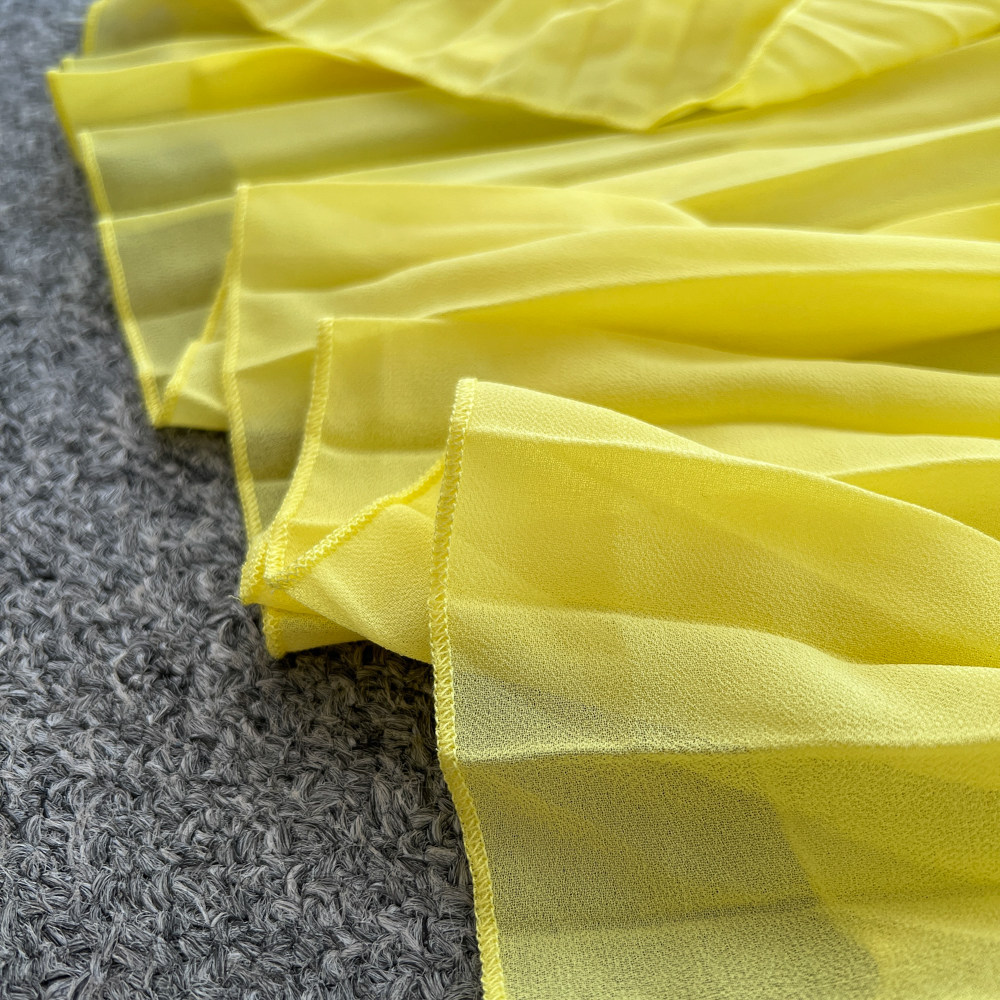 Yellow Strapless Sleeveless Long Dress Ruffled Halter Neck Design Loose Fit French Style Summery Feel Women's Clothing_ecoleips.com