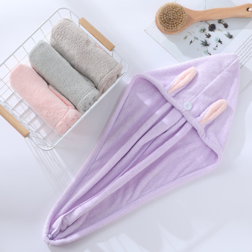Rabbit ears dry hair hat, cute, water-absorbent and quick-drying, cute student dry hair hat for women with long hair, new coral velvet turban