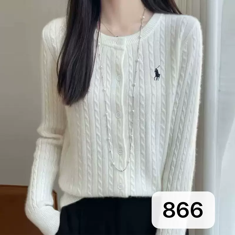 马标刺绣毛织针织开衫女装圆领宽松麻花毛衣外套设计感上衣工厂