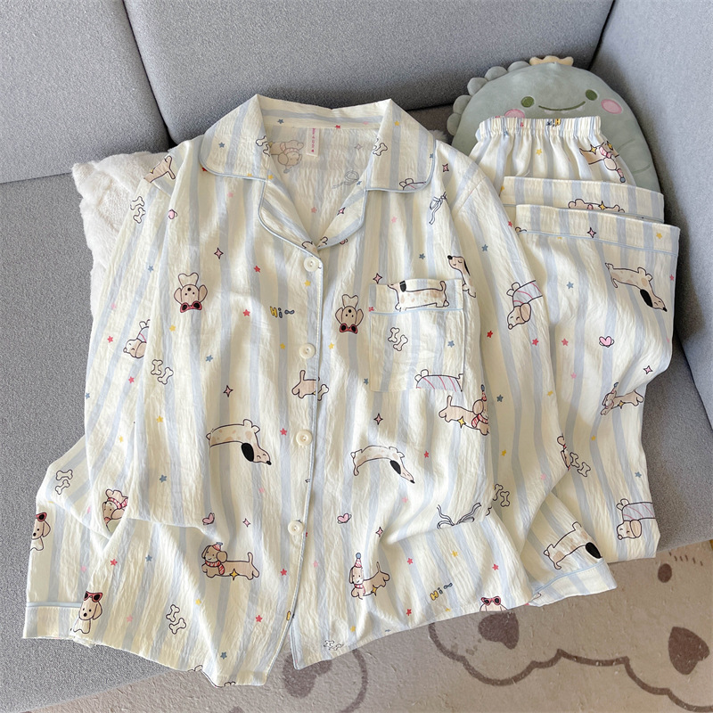 睡衣女春秋季新款云朵棉合集长袖长裤翻领可爱卡通少女甜美家居服|undefined