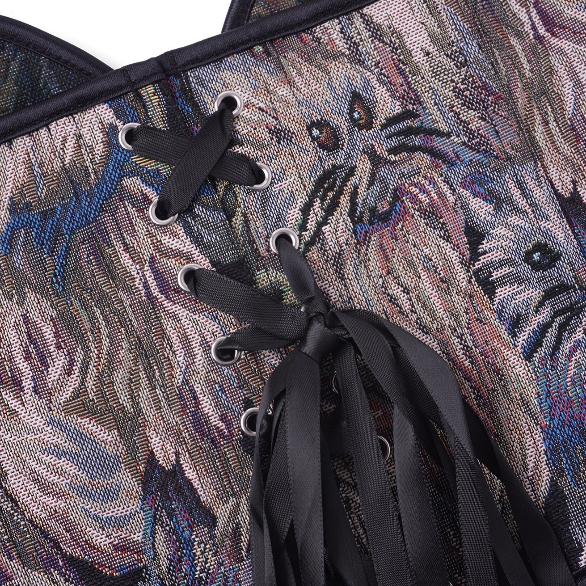 Corte de moda europea y americana vestido de plástico impresión de gato vestido pequeño chaleco de pecho sin cinturón de hombro vestido de cuerpo