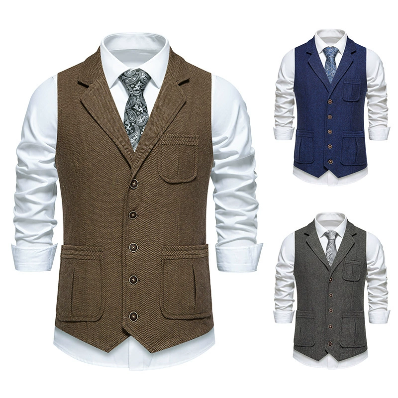 Amazon 2024 новая корейская версия тонкое платье костюм жилет мужское платье карман повседневный жилет мужское пальто