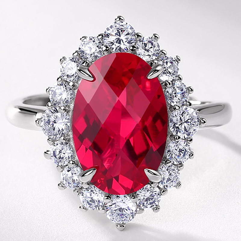 Nuevo huevo de paloma de lujo ligero transfronterizo para cultivar el anillo del tesoro rojo S925 con incrustaciones de plata para cultivar el anillo del tesoro de color Atmósfera europea y americana