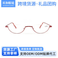 半円形フレームのメタル製老眼鏡、超軽量のブラッシュドステンレスフレーム、高精細樹脂製スプリング脚レンズ