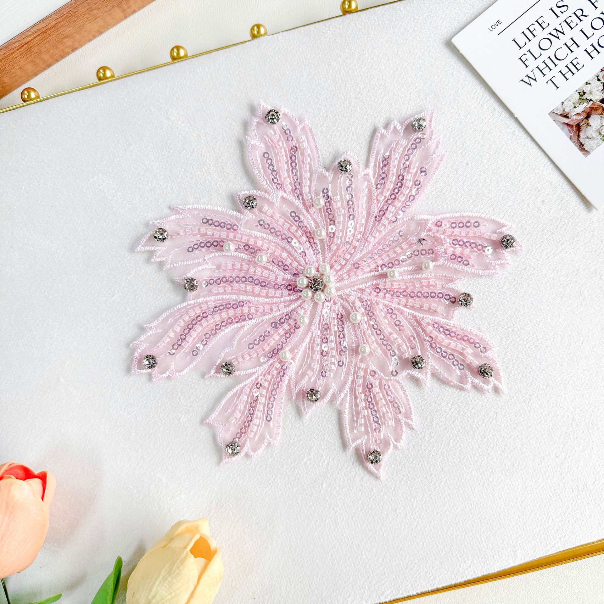 Costura a mano de cristal flores de diamante DIY Lolita Oganza vestido de mujer tocado de cabeza accesorios encaje bordado tridimensional