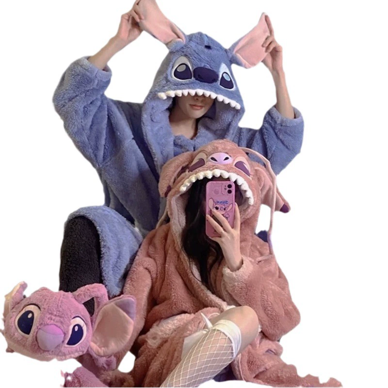 Осенне-зимняя Пижама для пар Stitch, женская зимняя Домашняя одежда из кораллового флиса, Мужская Утепленная ночная рубашка, фланелевый костюм
