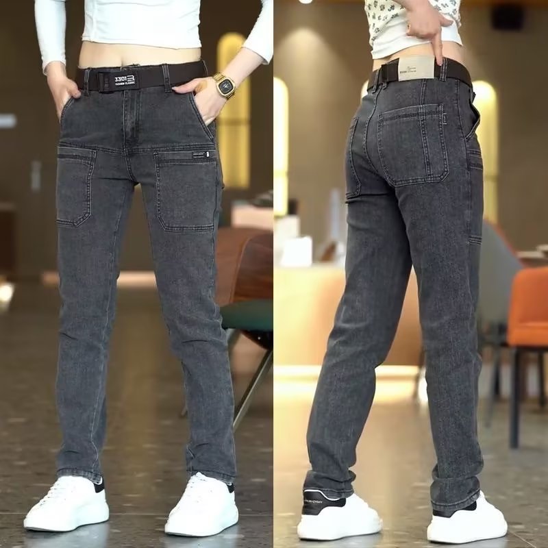 Moda recta simple Mediados de cintura alta japoneses nuevos jeans moda juvenil verano moda hombres pantalones al por mayor