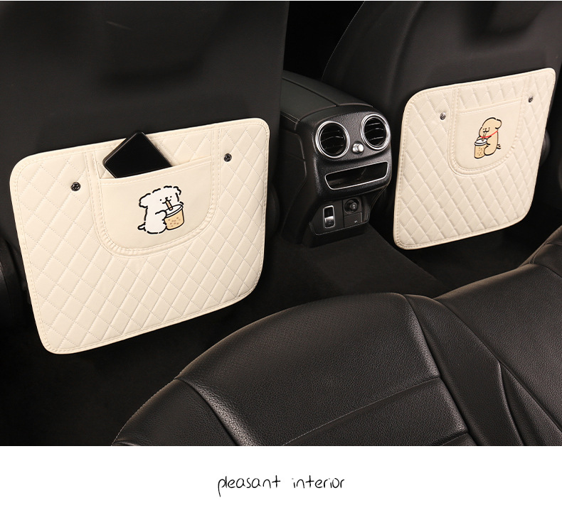 Simple cartoon car seat back anti-kick cushion car seat back anti-pollution cushion belt storage belt back pocket suspension type
