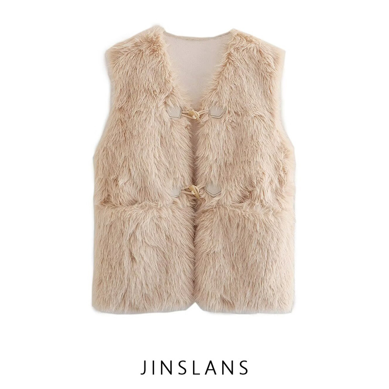 Cross-Border Za European and American Style Women's Clothing Aliexpress Ins Popular Fashion Versatile Elegant Artificial Fur Warm Vest Cross-Border Za European and American Style Women's Clothing Aliexpress Ins Popular Fashion Versatile Elegant Artificial Fur Warm Vest